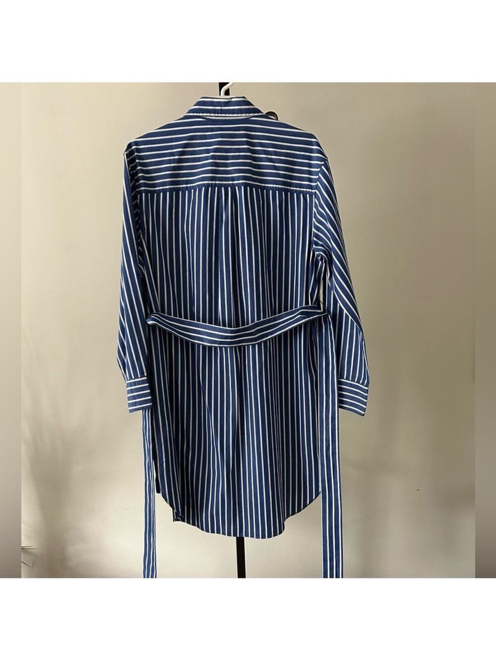 GAP 100 Percent Cotton Classic Blue/White Striped Belted Shirt Dress, Size Small - Picture 3 of 5